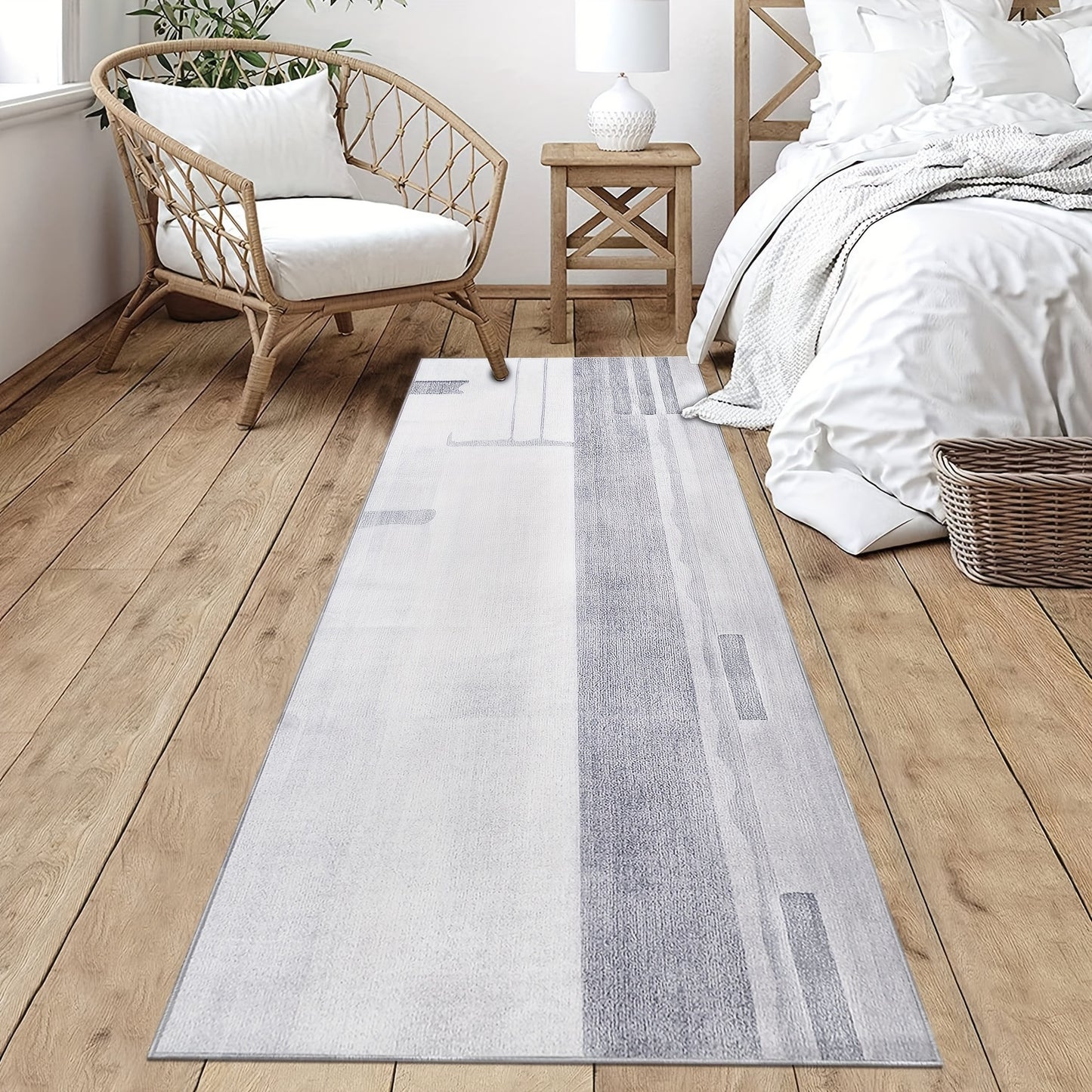 Modern grey hallway runner rug with abstract design, perfect for enhancing entryways and living spaces