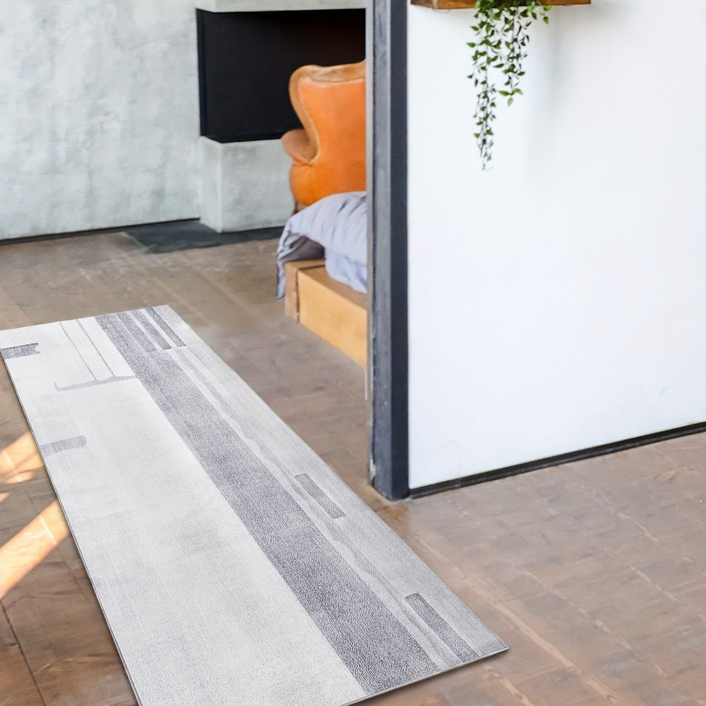 Stylish grey hallway runner rug enhancing modern interior with contemporary design