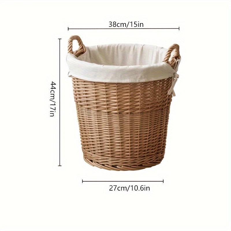 Handmade Woven Basket with a Fabric Insert featuring convenient handles and a natural design