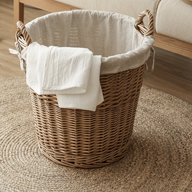 Handmade Woven Basket with a Fabric Insert, perfect for storage and organization in your home