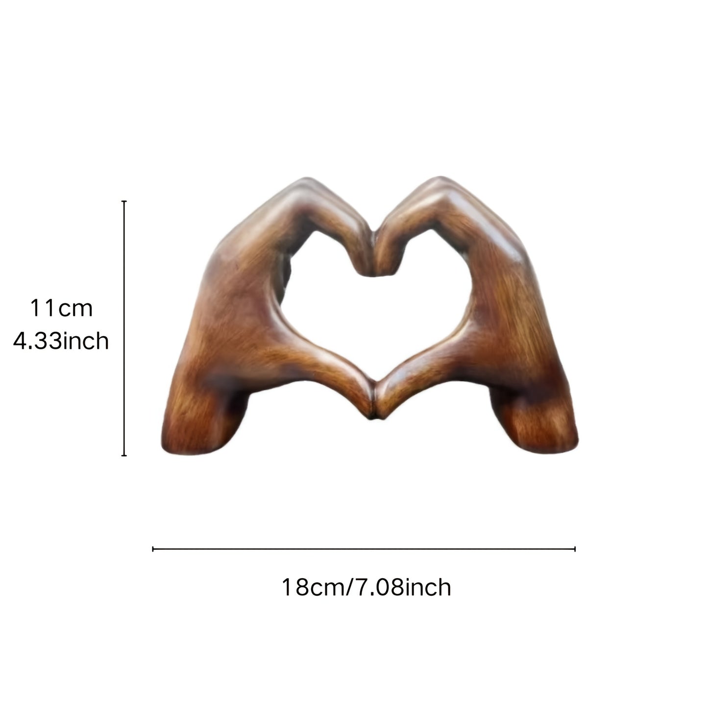 Nutshell heart-shaped resin sculpture decor in brown showing two hands forming a heart shape