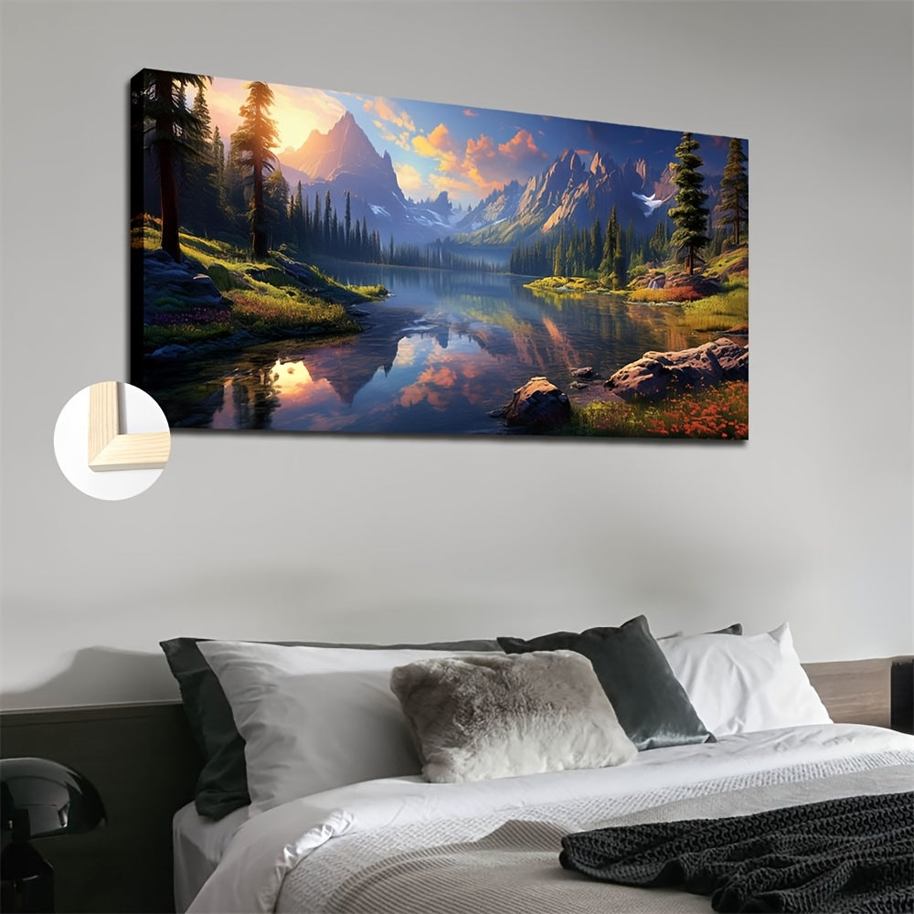 Stunning canvas art featuring High Mountains and Flowing Water creating a serene landscape for wall decor