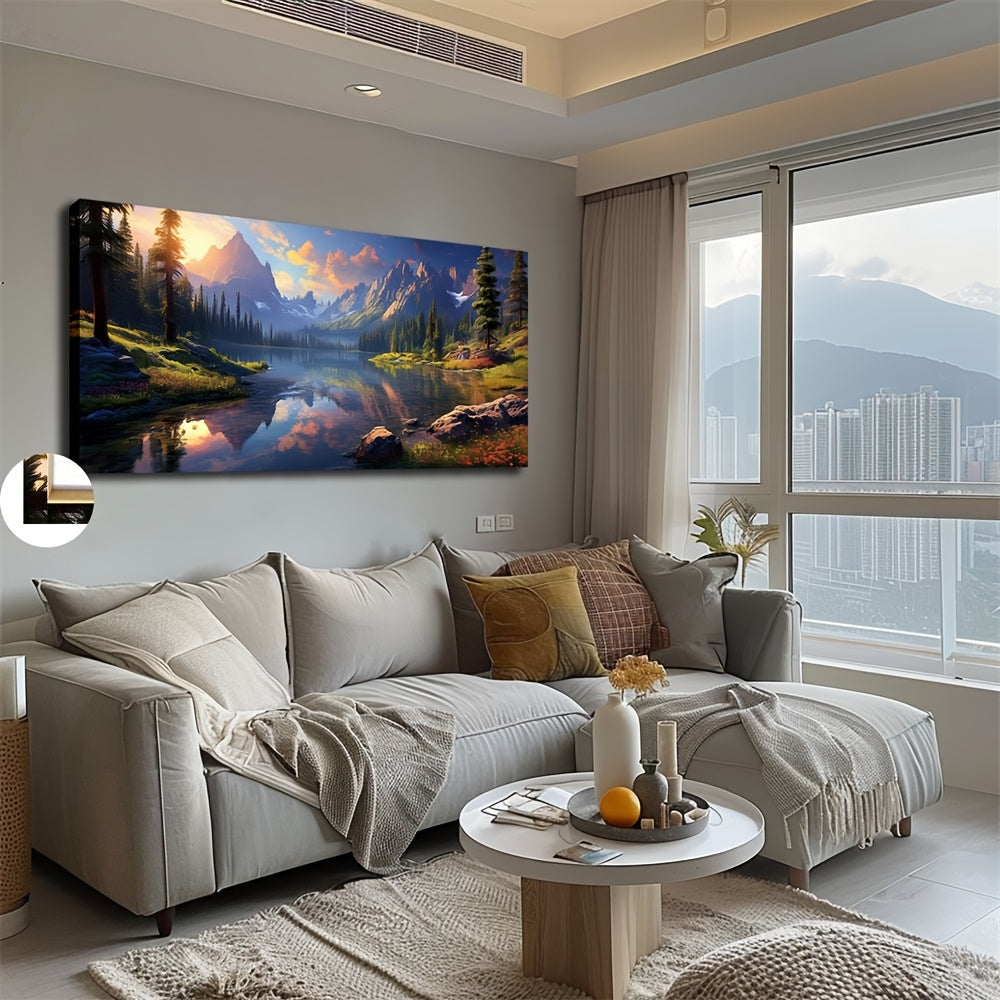 Nutshell Wall Art featuring High Mountains and Flowing Water in a serene living room setting