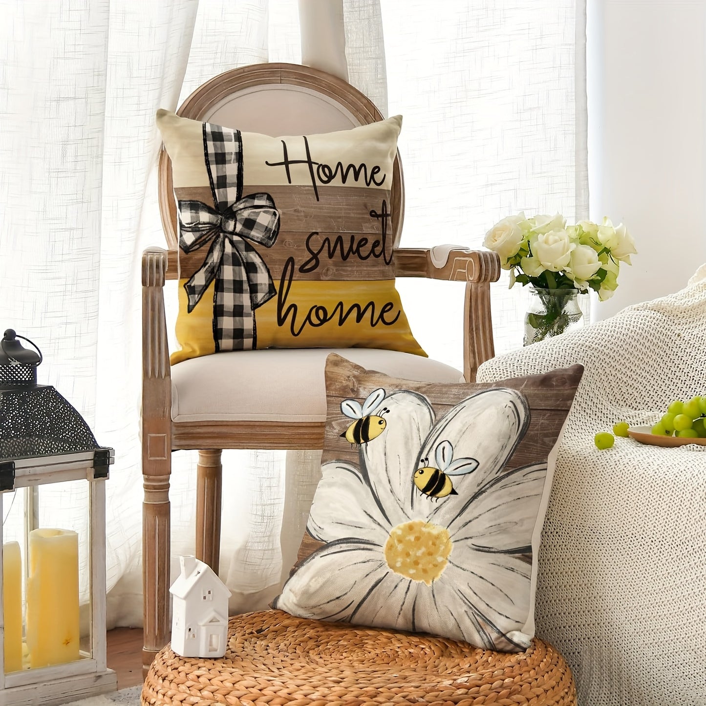 Nutshell decorative cushions for home sweet home sofa decor with floral designs and bows