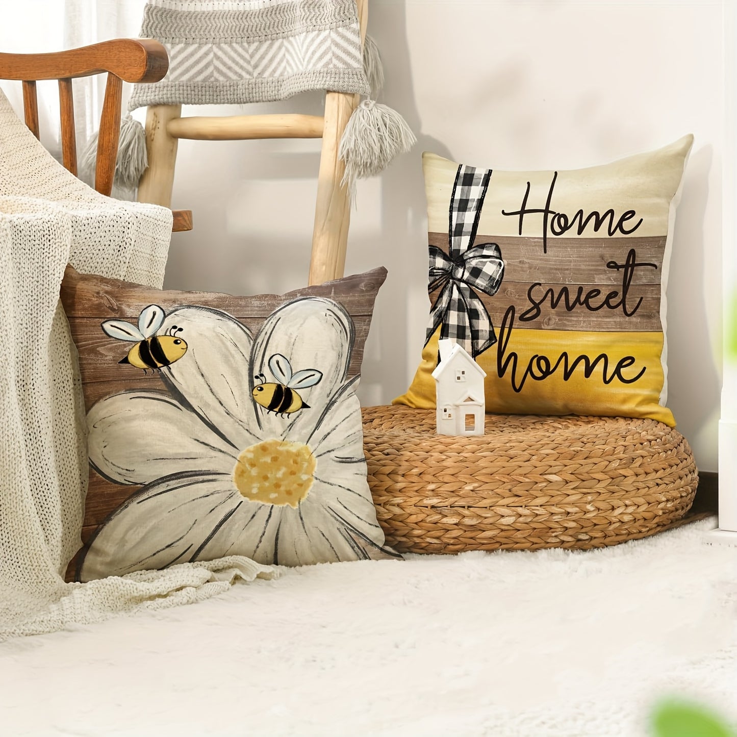 Nutshell home sweet home sofa decor pillows featuring floral and bee designs for cozy living spaces