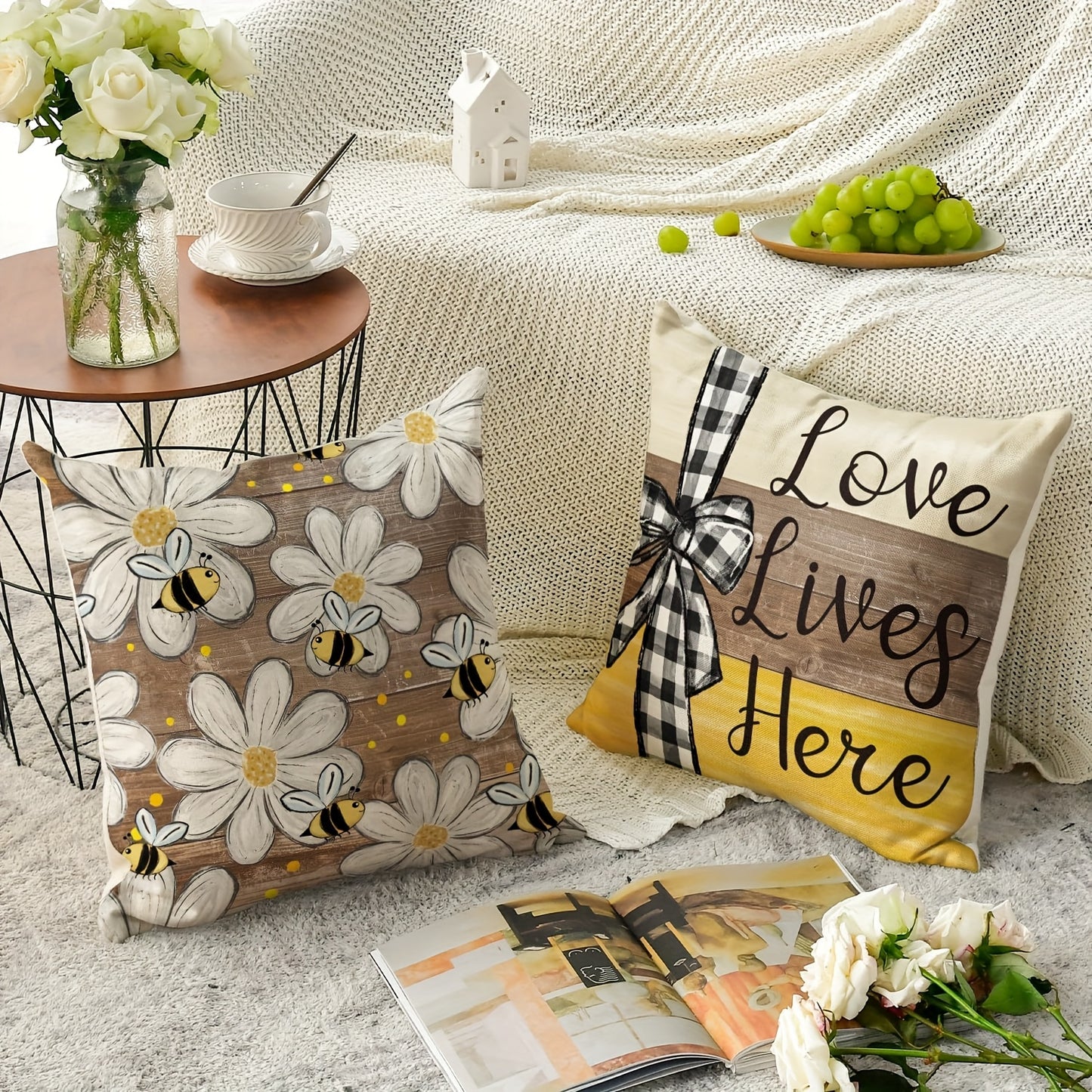 Nutshell decorative cushions for home sweet home sofa decor featuring bee and floral designs