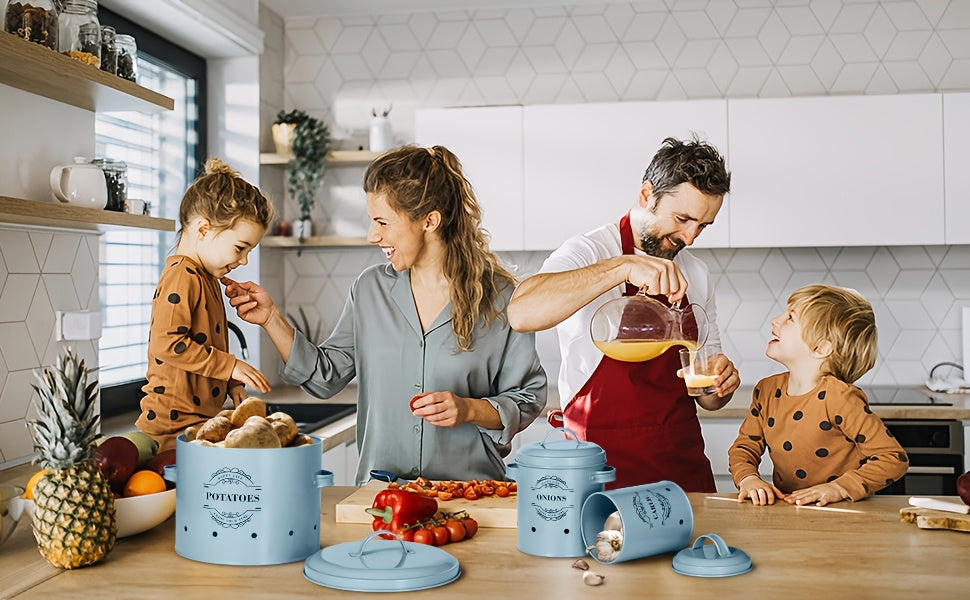 Nutshell Kitchen Organiser for homeware food storage solutions with colorful fruits and family cooking together