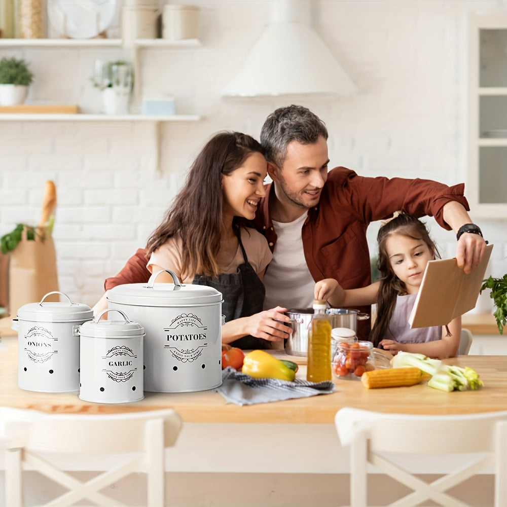 Nutshell Kitchen Organiser Set for homeware food storage solutions, featuring labeled containers for potatoes and garlic