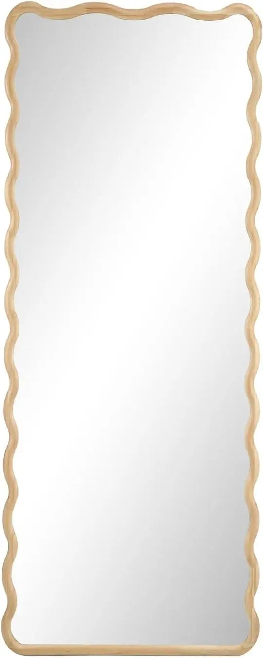 Nutshell rectangular wooden frame mirror full length leaning with scalloped light oak wood frame