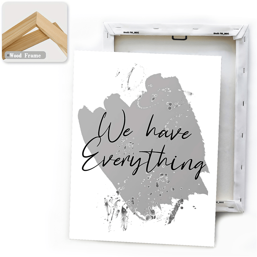 Inspirational quote posters featuring the phrase We have Everything on a gray artistic background