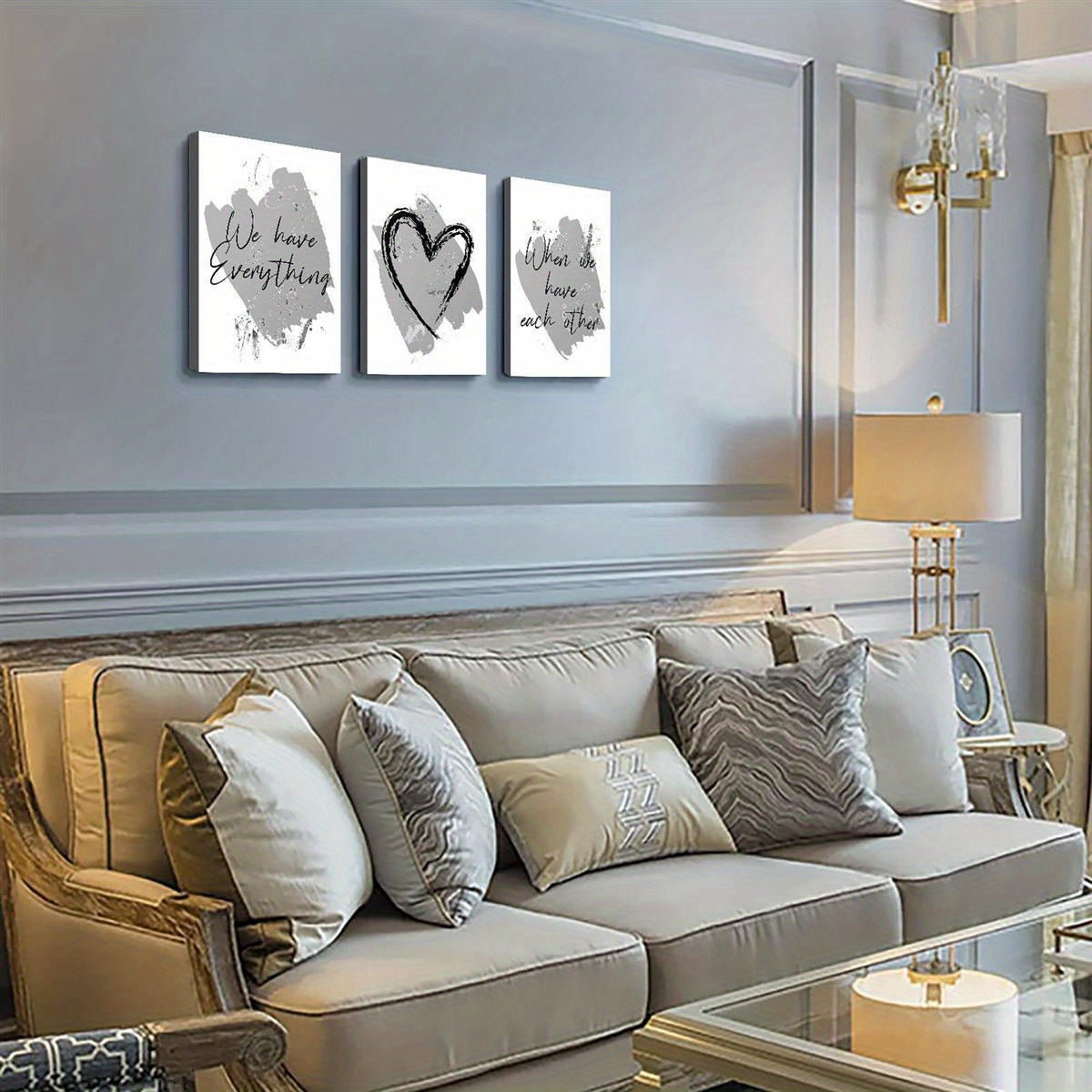 Nutshell Inspirational Quote Posters in Black and White Framed on a Living Room Wall