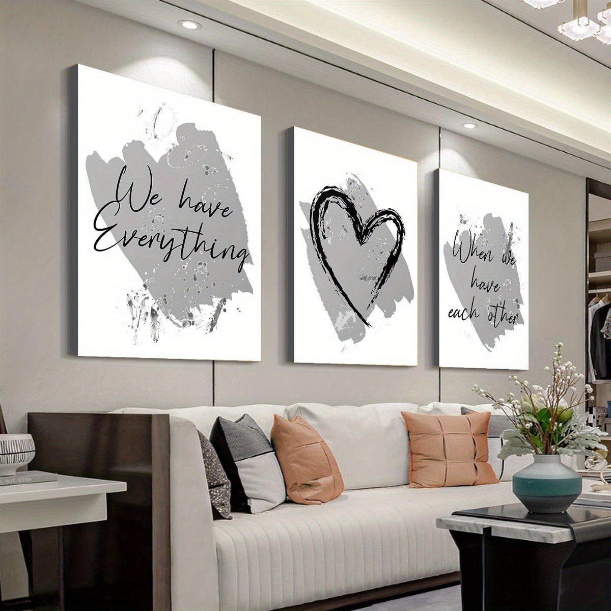Three inspirational quote posters with abstract designs for modern home decor