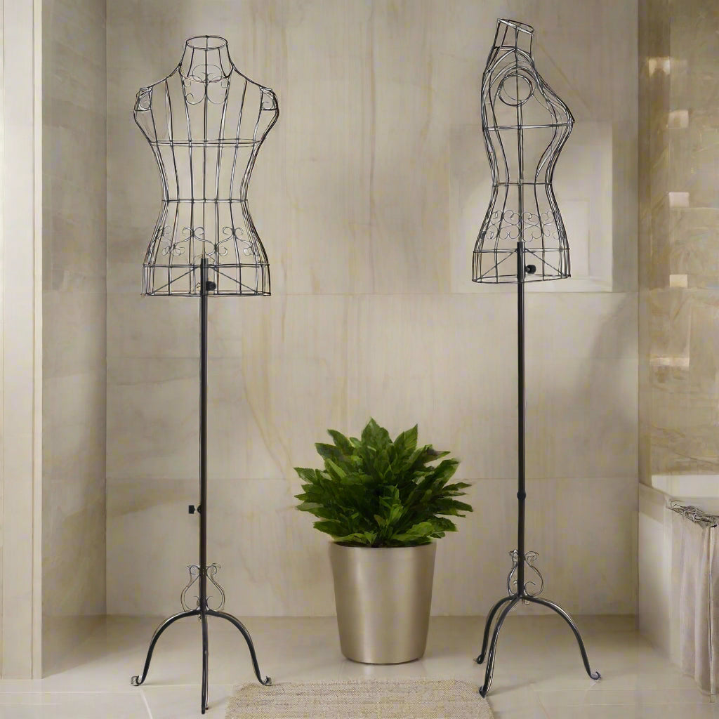 Iron Female Mannequin in front and side views, perfect for displaying clothing and accessories
