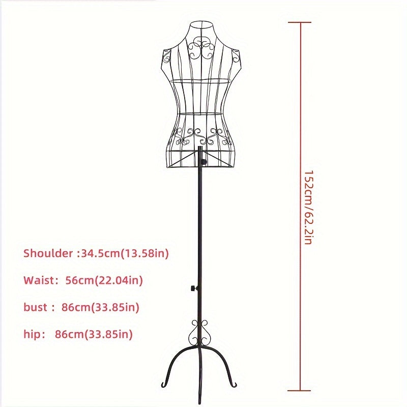 Iron Female Mannequin with Adjustable Height featuring a Black Wire Frame and Elegant Design