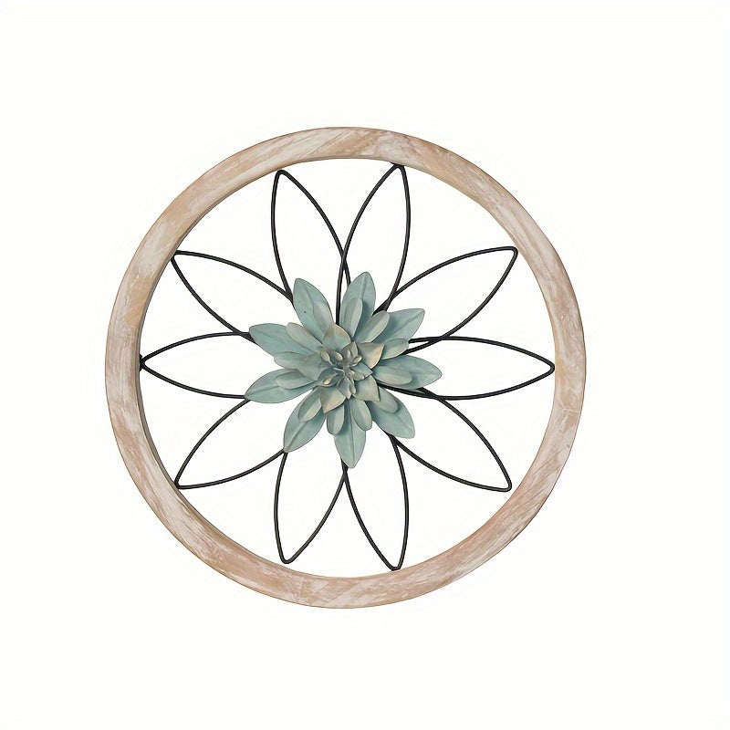 Iron flower wall decor set featuring a round design with a floral pattern and succulent accents