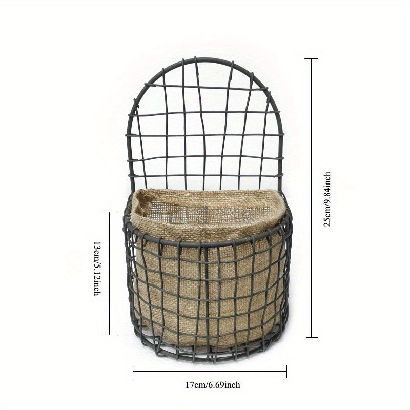 Nutshell iron wire wall basket with burlap liner for stylish indoor planting display