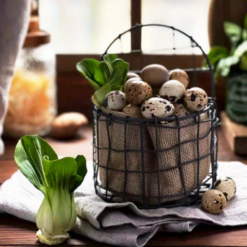 Nutshell iron wire wall basket filled with decorative eggs and greenery for home decor
