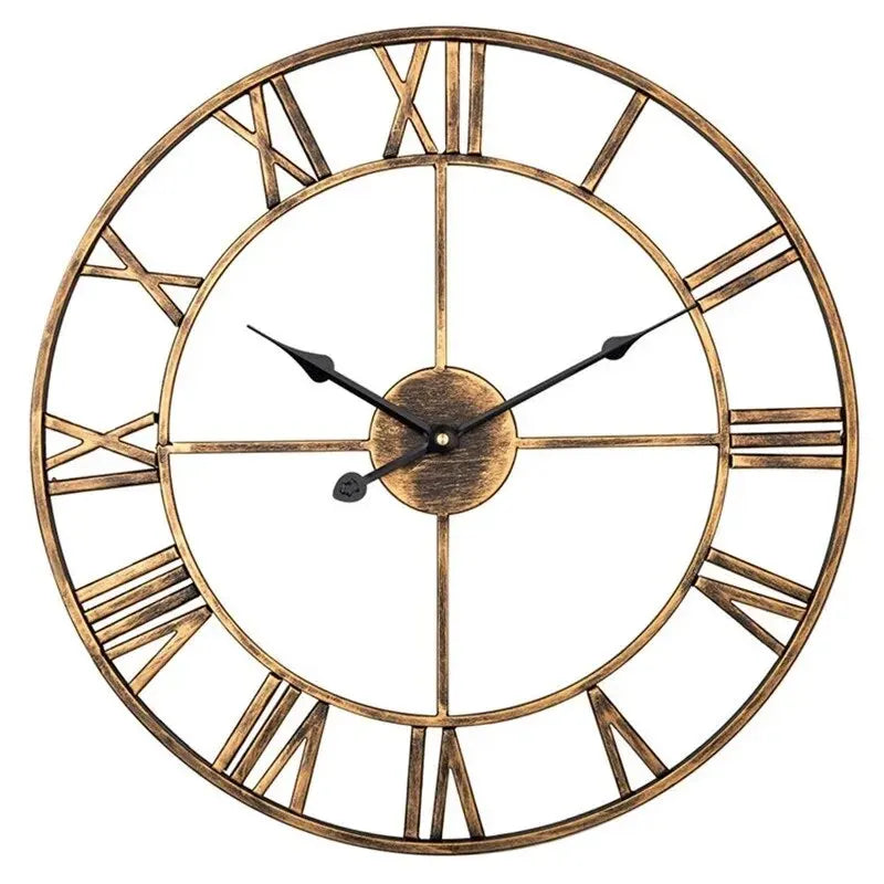 Large Iron Roman Numerals Wall Clock with a rustic finish and minimalist design for elegant home decor
