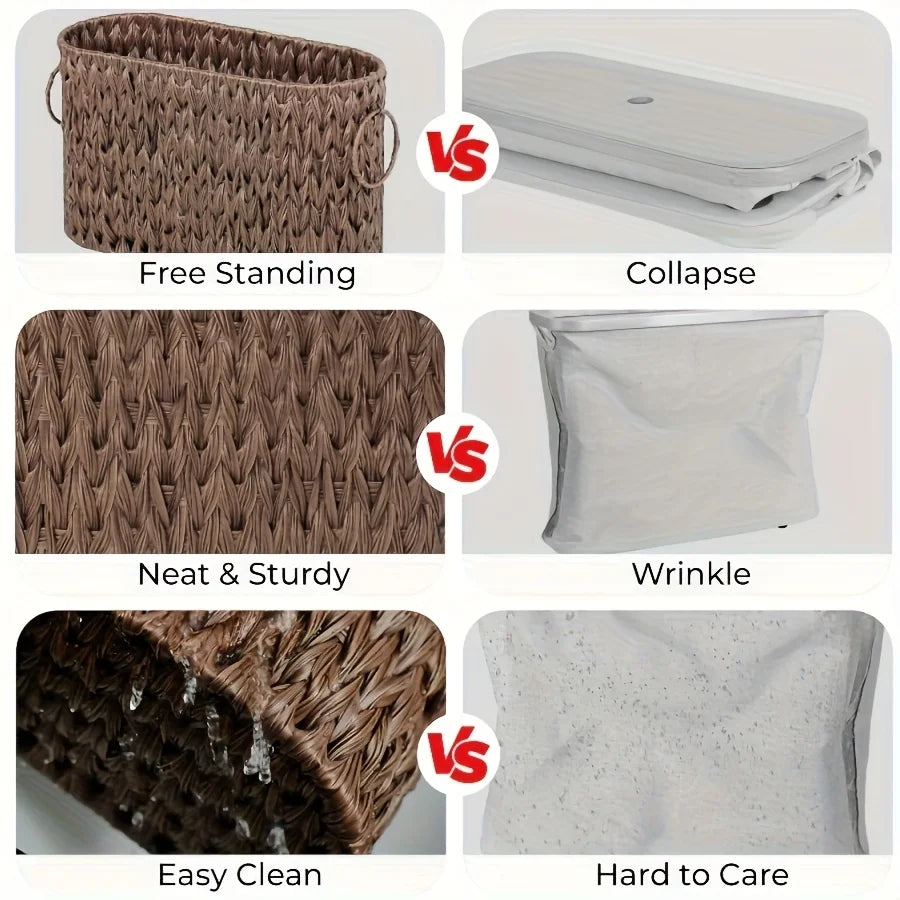 Nutshell toilet paper holder basket comparison showing free standing vs collapse features