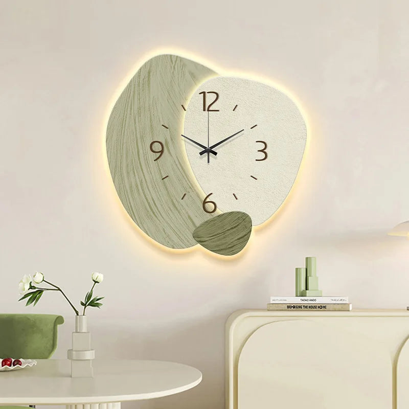 Modern LED wall clock for living room with a unique design and soft glowing light