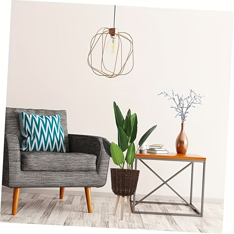 Nutshell lined plater basket placed next to a modern armchair and decorative table in a stylish living room