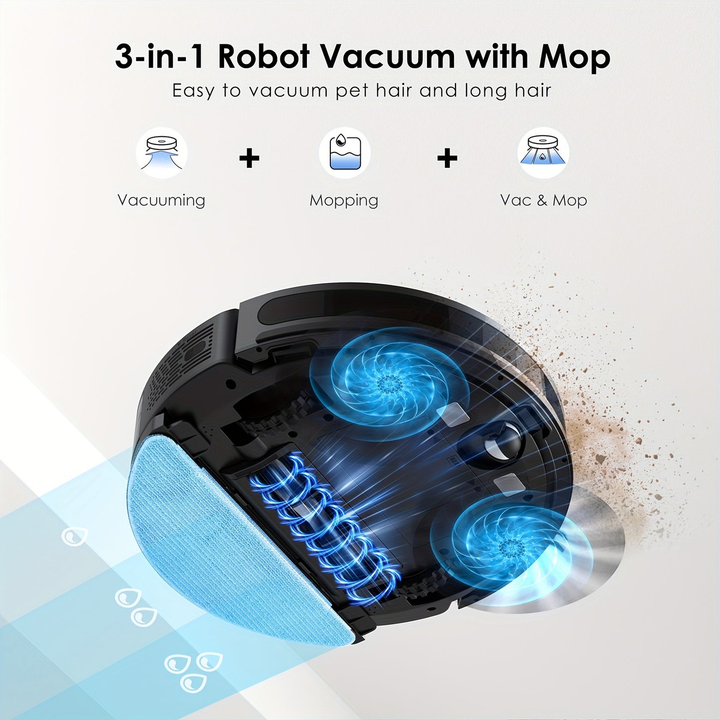 Nutshell 3-in-1 robot vacuum and mop combo showing vacuuming and mopping features