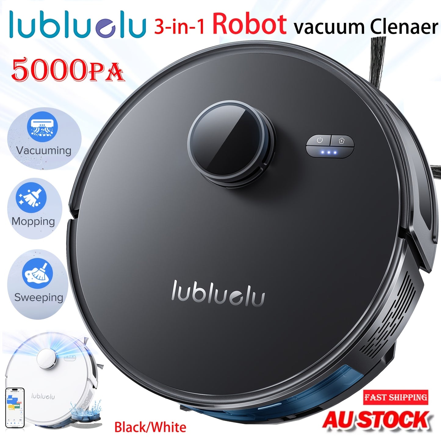 Nutshell robot vacuum and mop combo in black with 3-in-1 vacuuming mopping and sweeping functions