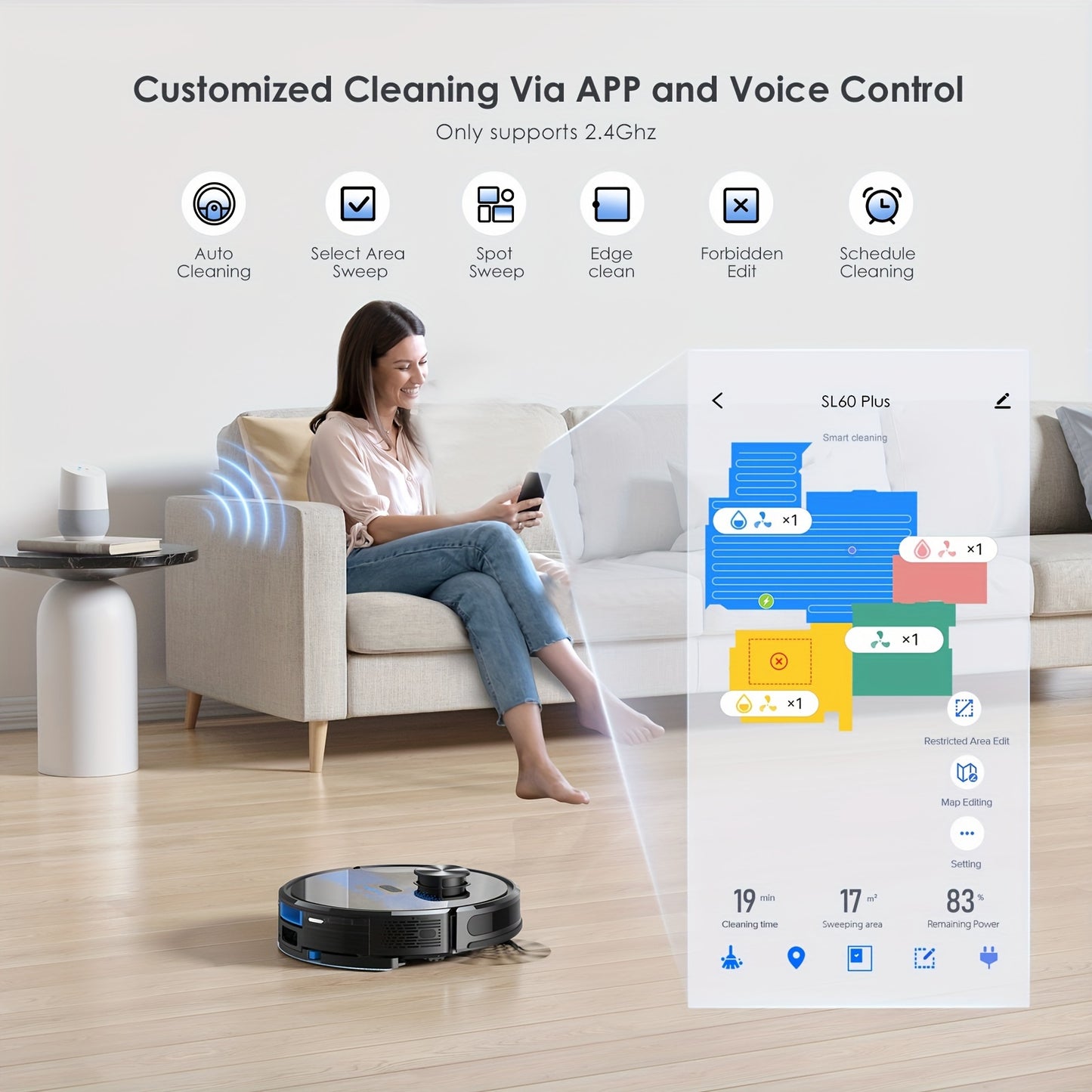 Nutshell robot vacuum and mop combo with app and voice control cleaning a hardwood floor