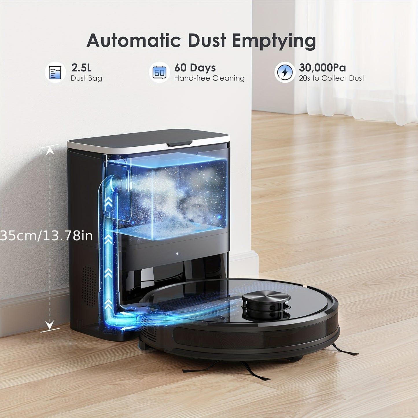 Nutshell robot vacuum and mop combo with automatic dust emptying, 2.5L dust bag, and 30,000Pa suction
