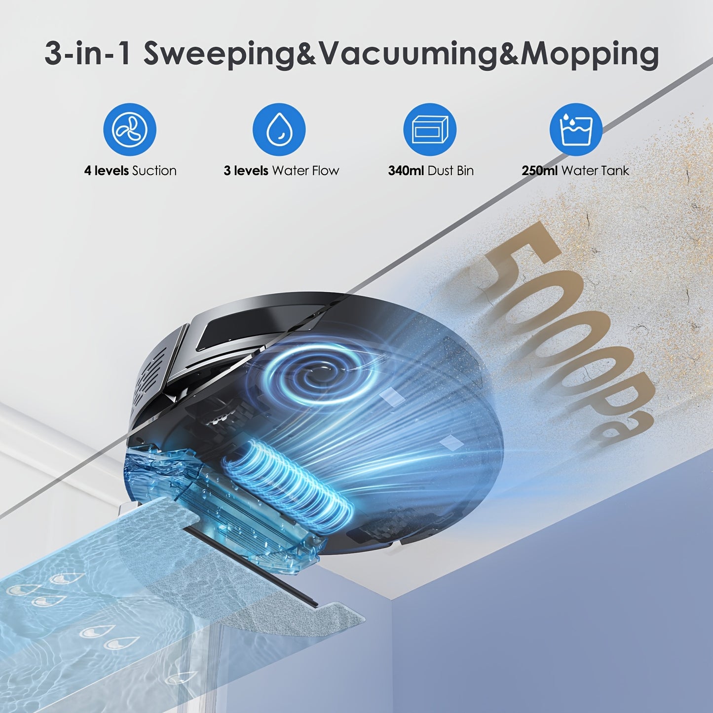 Nutshell robot vacuum and mop combo with 3-in-1 sweeping vacuuming and mopping features