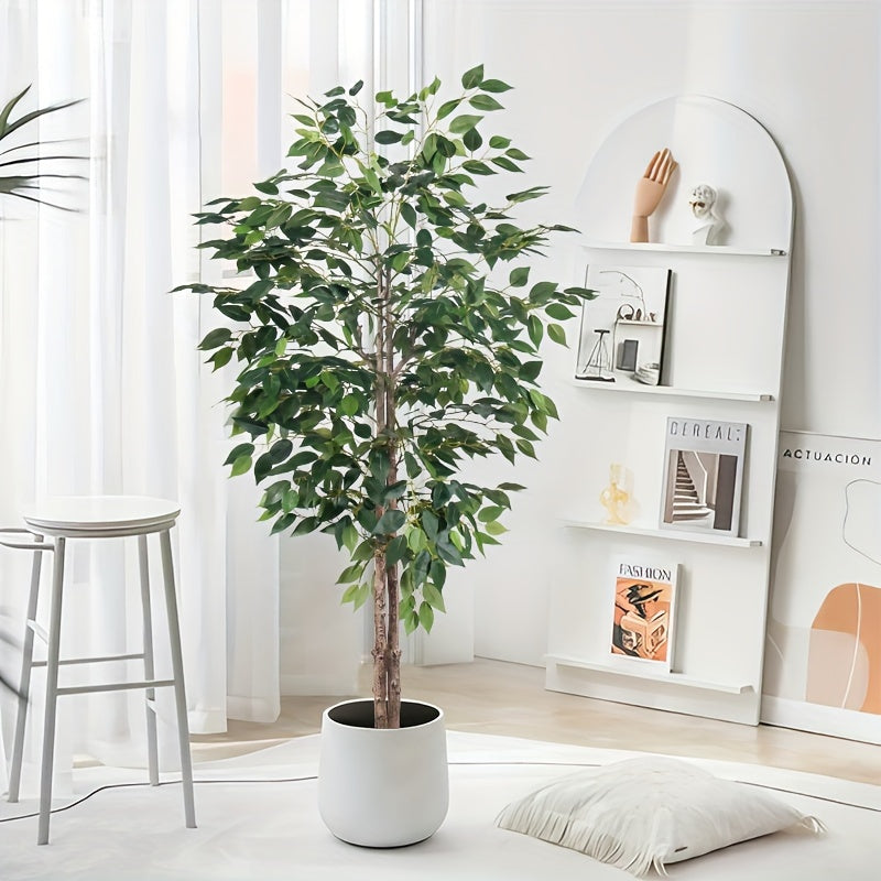 Luxury faux Ficus bonsai tree in a white pot, perfect for home decor and low-maintenance greenery