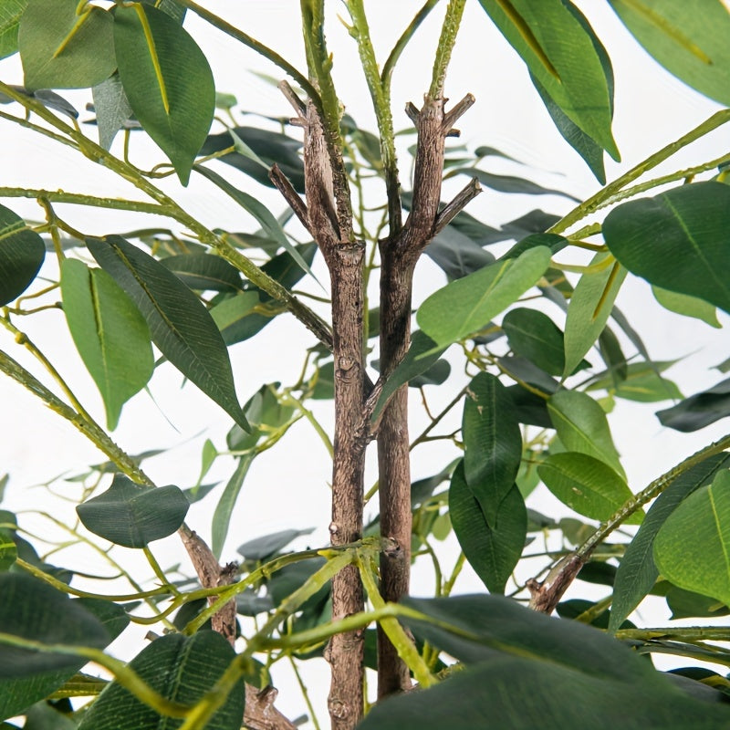 Detailed view of luxury faux Ficus bonsai tree showcasing realistic leaves and branches