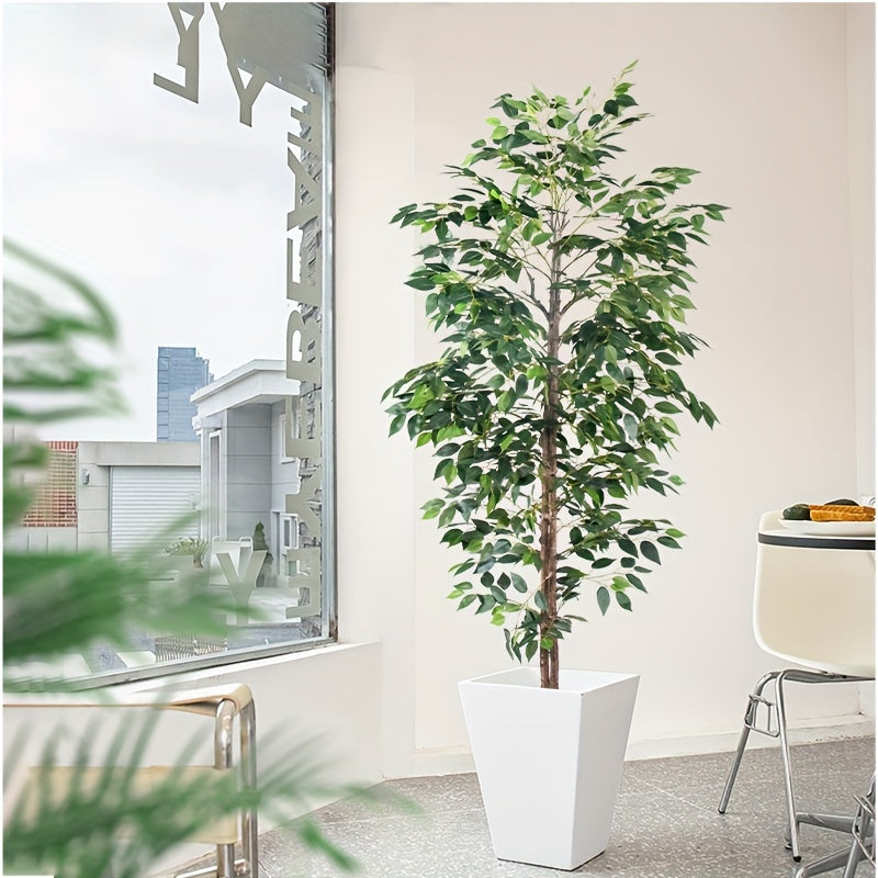 Luxury faux Ficus bonsai tree in a modern white pot, perfect for home decor and indoor aesthetics
