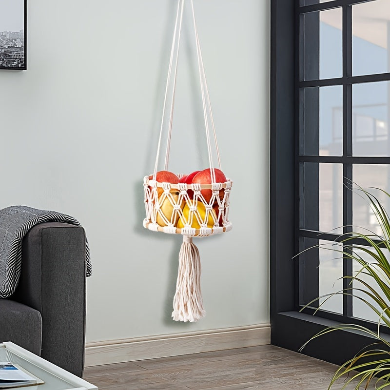Nutshell macrame hanging basket decor featuring a vibrant design for home interior styling