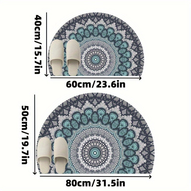 Nutshell mandala bath mats with intricate designs in round shapes and available in two sizes
