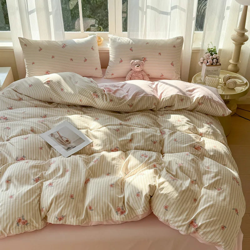 Nutshell duvet cover modern bedroom decor bed set with soft floral and striped design on cozy bed