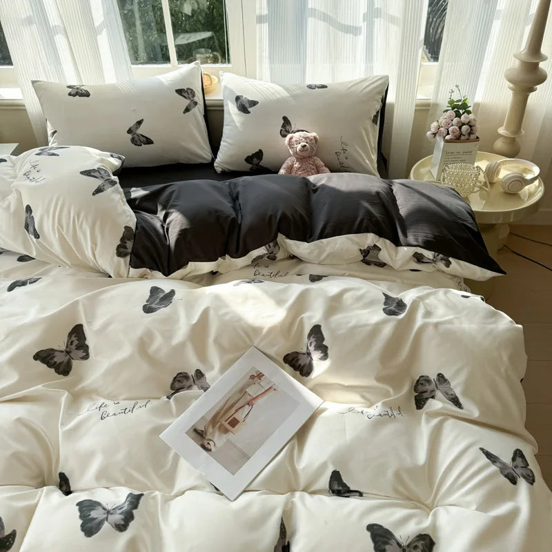 Nutshell duvet cover with black and white butterfly design for modern bedroom decor bed set