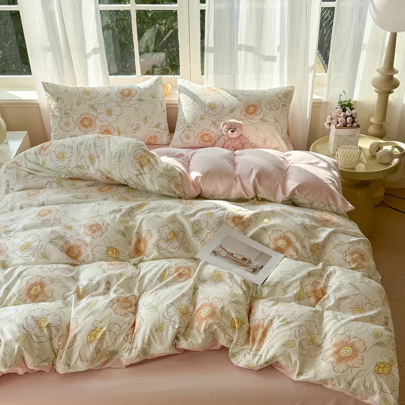 Nutshell duvet cover with floral design in soft pastel colors for modern bedroom decor bed set