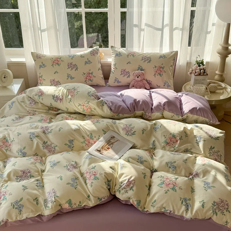 Nutshell floral duvet cover set in soft pastel colors for modern bedroom decor bed set