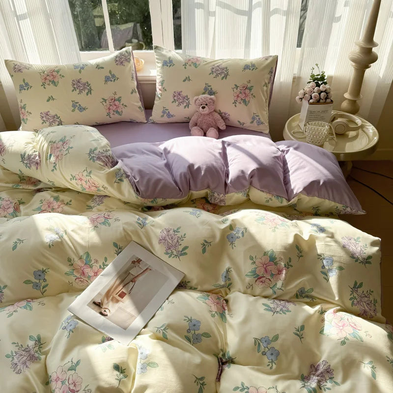 Nutshell floral duvet cover set with pastel colors for modern bedroom decor bed set