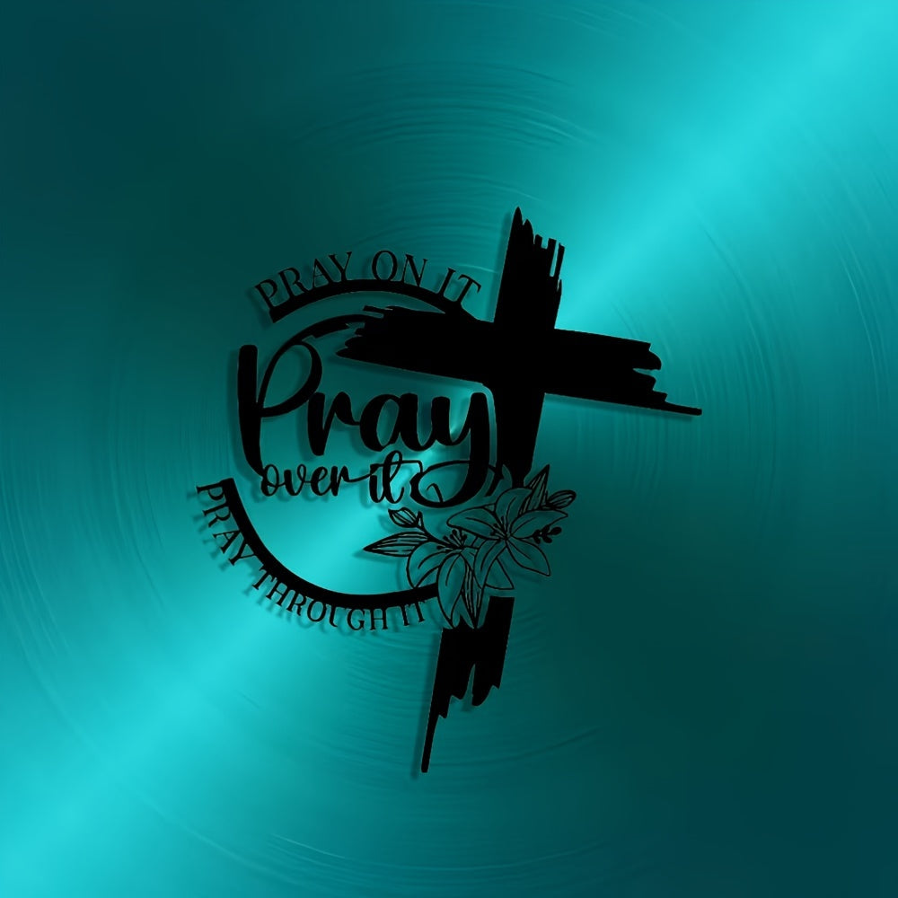 Modern cross wall art decor featuring a bold design with inspirational text and artistic elements