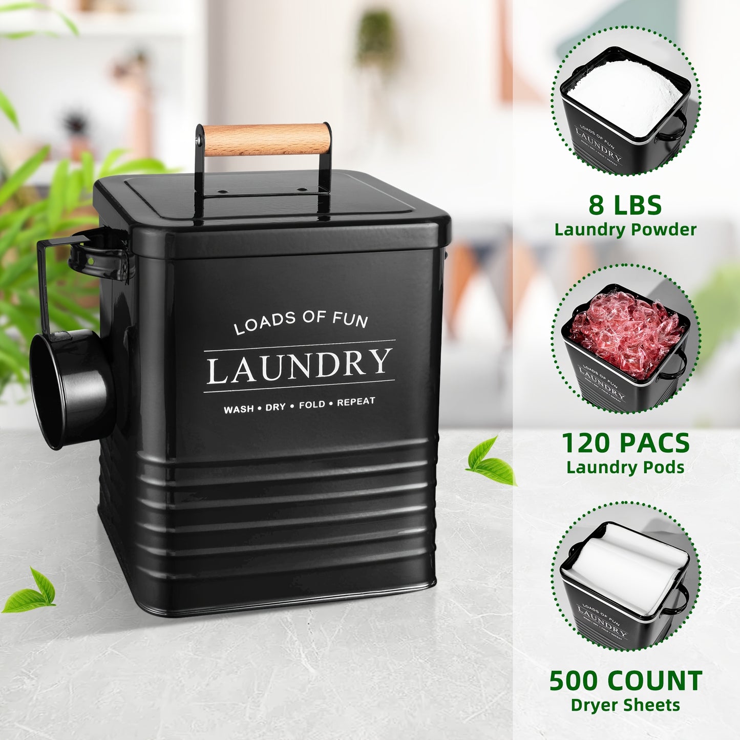 Nutshell modern farmhouse laundry storage bin with handle for organizing laundry supplies