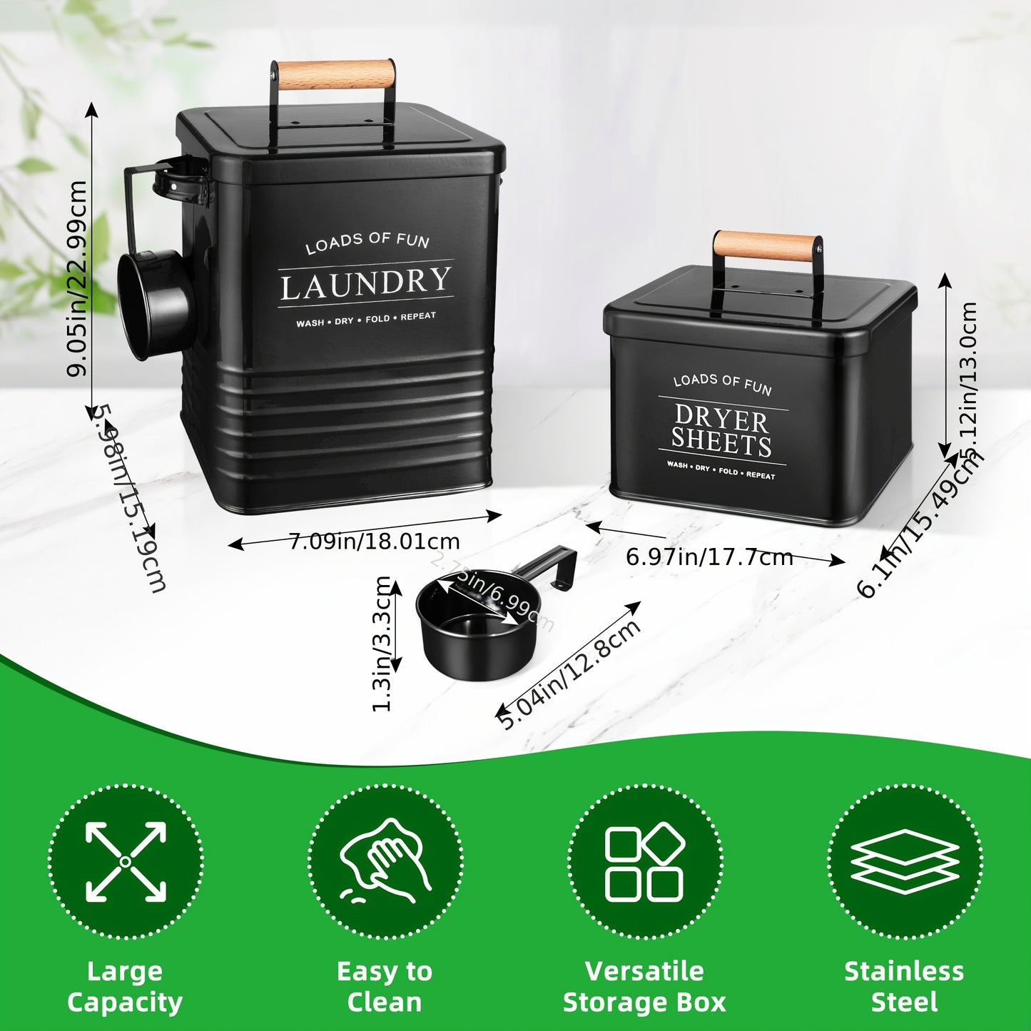 Nutshell modern farmhouse laundry storage set featuring large capacity, easy to clean metal bins
