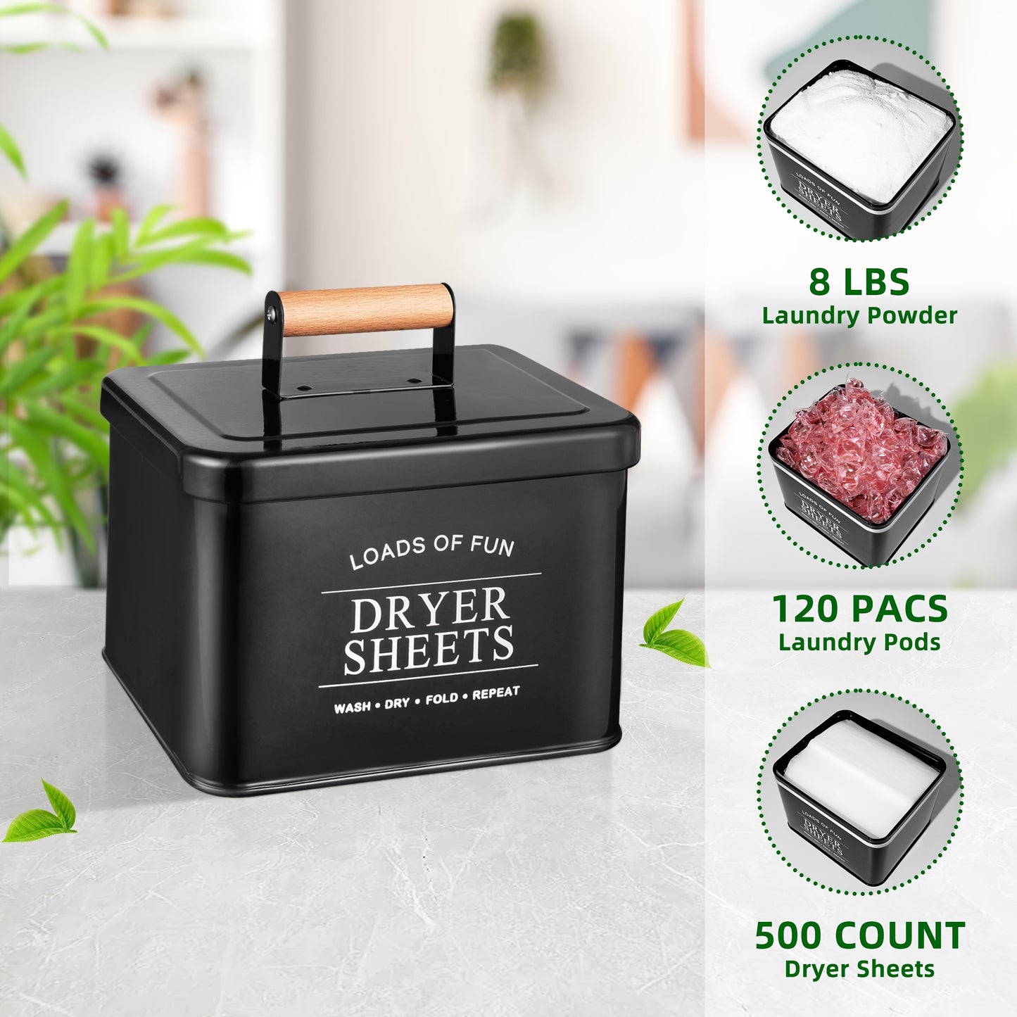 Nutshell modern farmhouse laundry storage organizer featuring a sleek design for dryer sheets and laundry pods
