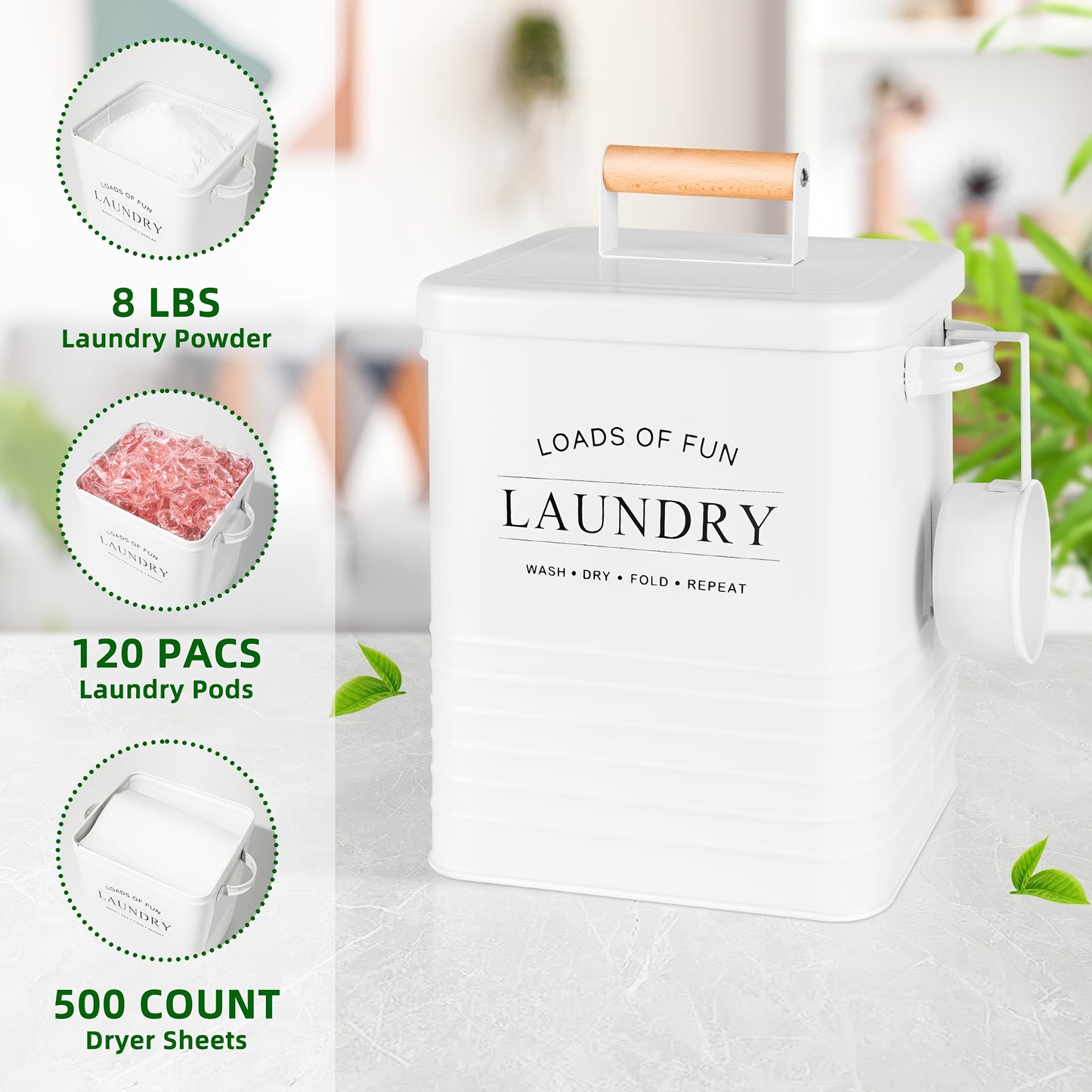 Nutshell modern farmhouse laundry storage container with label for organized laundry supplies