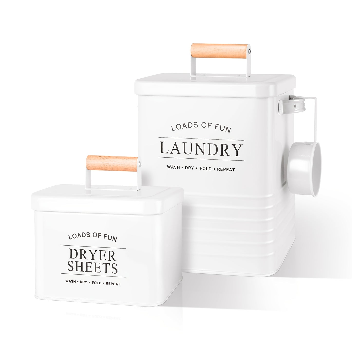 Nutshell modern farmhouse laundry storage bins with wooden handles for organizing laundry supplies