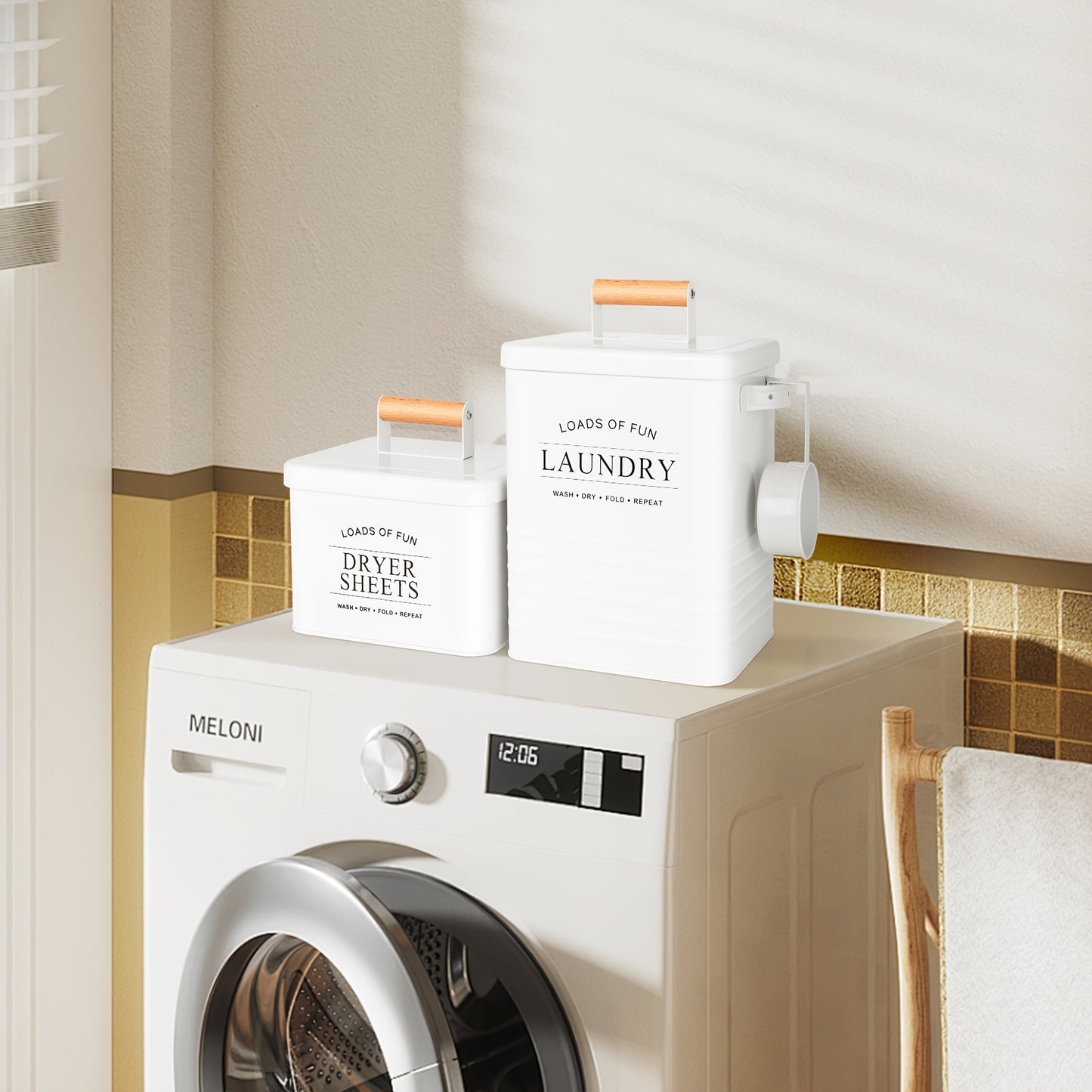 Nutshell modern farmhouse laundry storage containers for organized laundry space