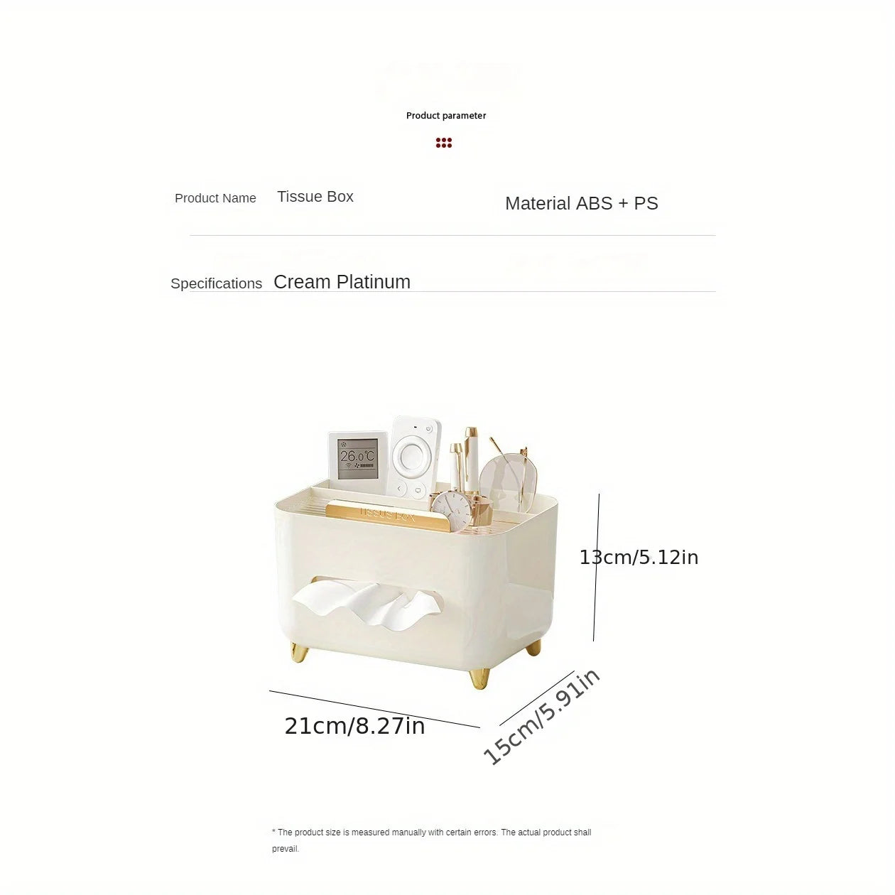 Nutshell multifunctional desk organizer with tissue box in cream platinum, compact ABS and PS material