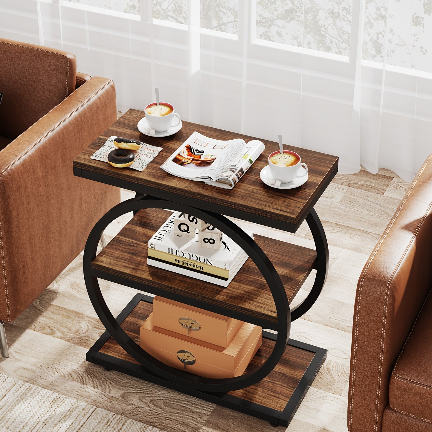 Narrow End Table With 3 Storage Shelves featuring a modern design and sleek finish