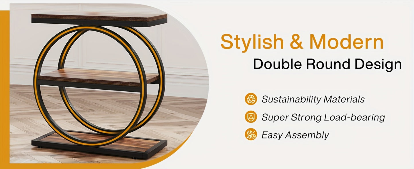 Narrow End Table With 3 Storage Shelves featuring a stylish double round design and strong load-bearing capacity